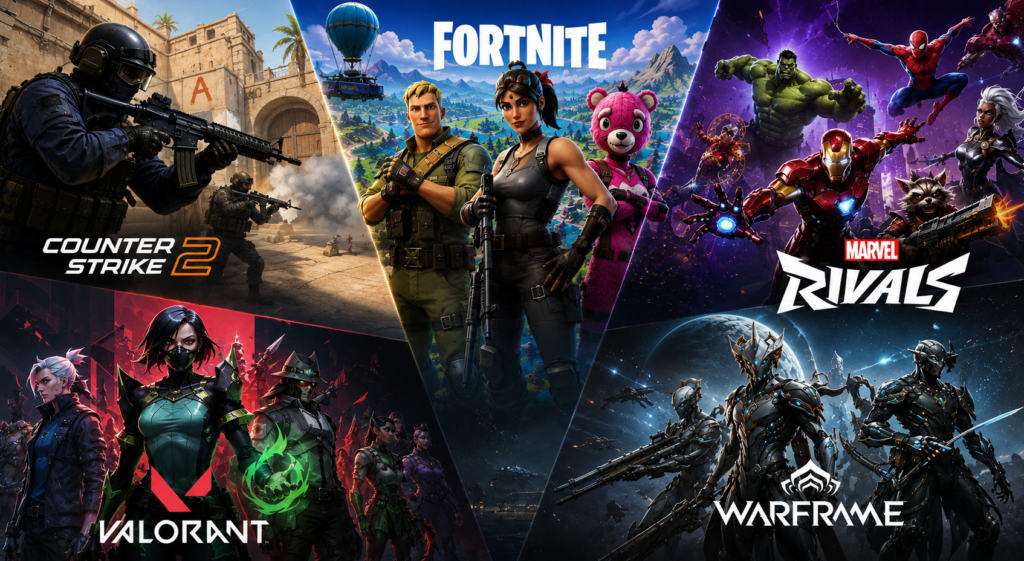 Os melhores jogos grátis para PC em 2026 reunidos Os melhores jogos grátis para PC em 2026 reunidos em uma única imagem ilustrativa.