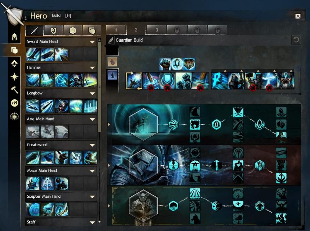 Os 15 Melhores Jogos Grátis para PC em 2026: Guia Completo Para Escolher o Jogo Ideal Interface do inventário e habilidades em Guild Wars 2.