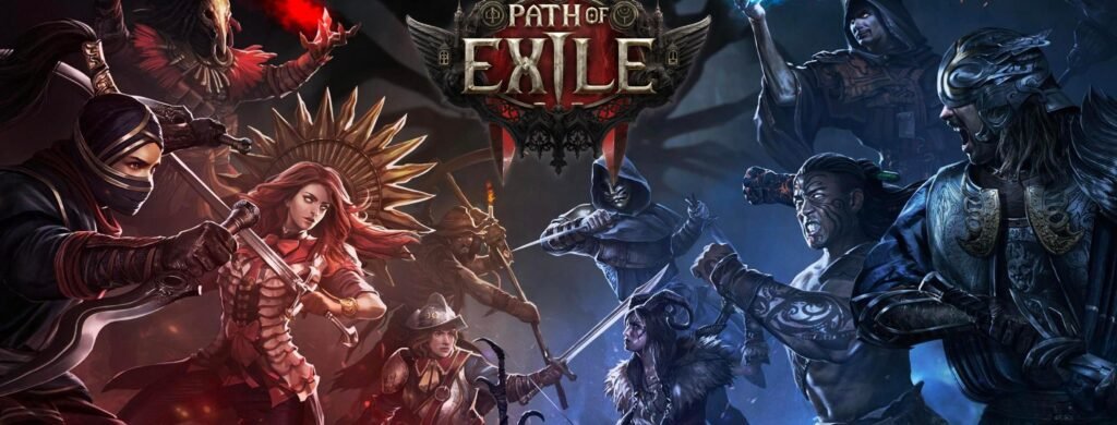 Os 15 Melhores Jogos Grátis para PC em 2026: Guia Completo Para Escolher o Jogo Ideal Banner oficial de Path of Exile destacando um personagem em combate contra criaturas fantásticas.